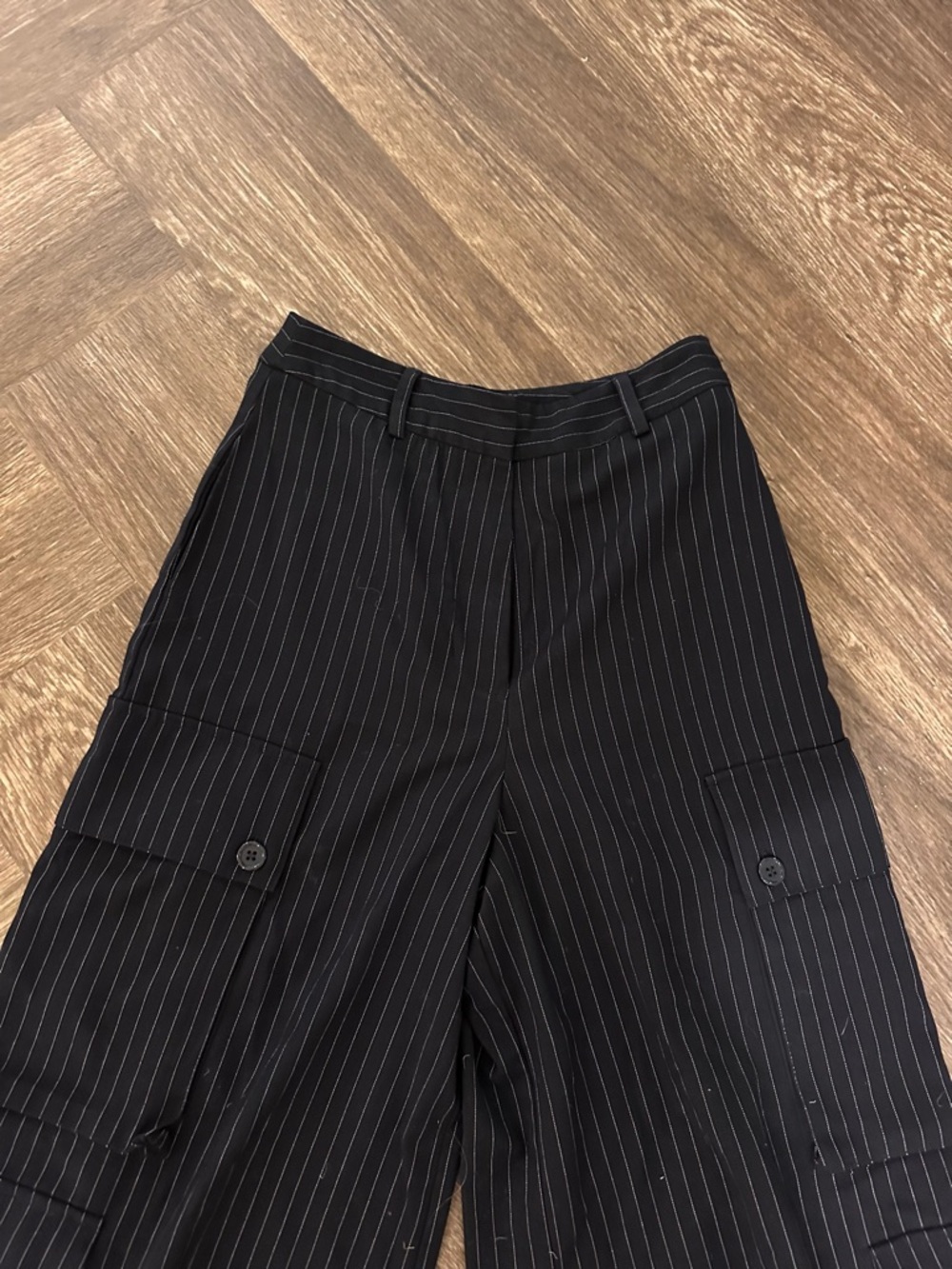 Anthropologie Navy Pinstripe Wide-Leg Cargo Pants - Picture 4 of 4